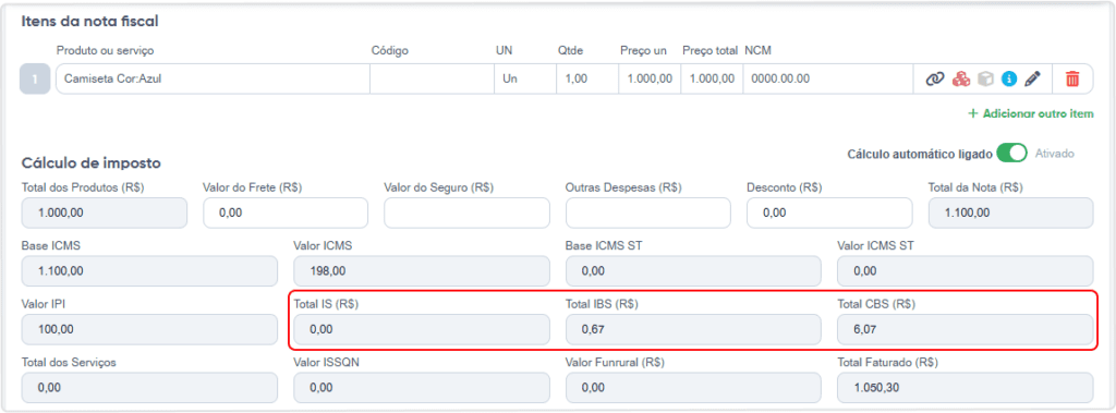 Cálculo do imposto CBS e IBS