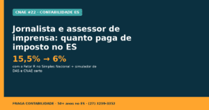 Jornalista e assessor de imprensa no Simples Nacional ES 2026 - Fator R - Fraga Contabilidade